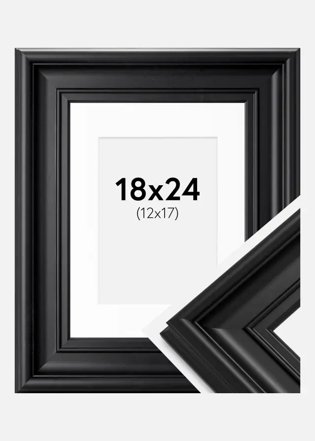 Ram Mora Premium Svart 18x24 cm - Passepartout Vit 13x18 cm