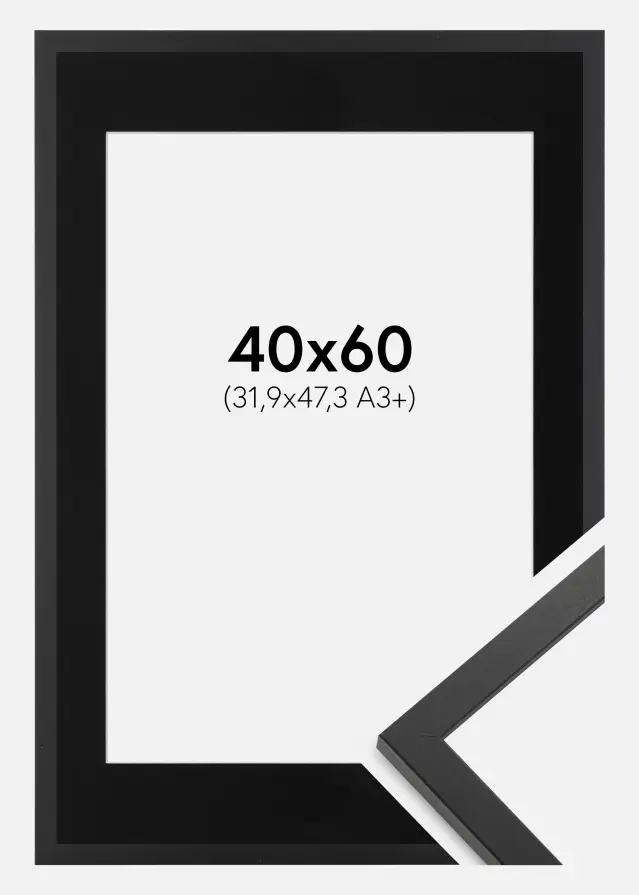 Ram Trendy Svart 40x60 cm - Passepartout Svart 32,9x48,3 cm (A3+)