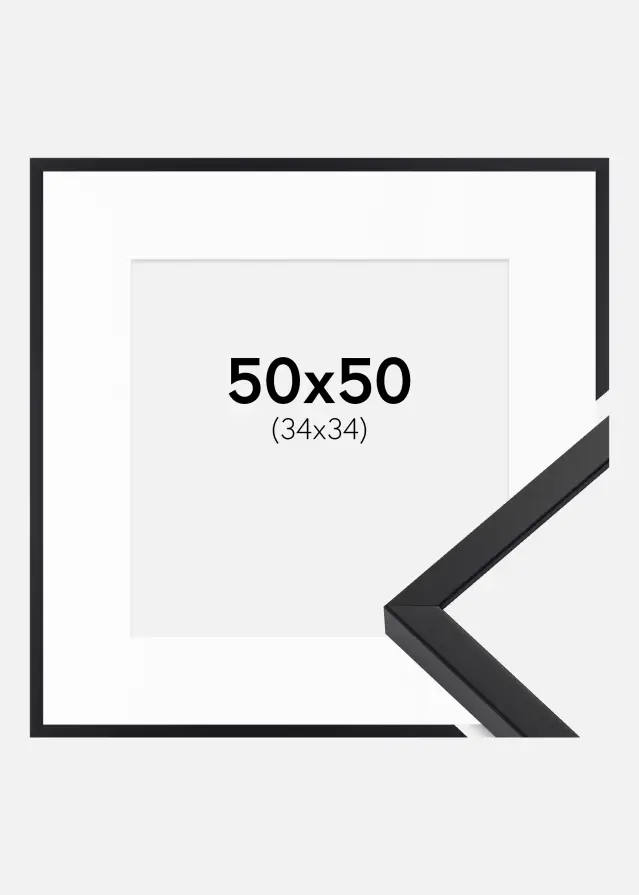 Ram E-Line Svart 50x50 cm - Passepartout Vit 35x35 cm