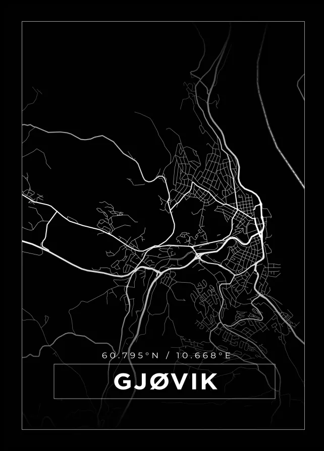 Karta - Gjøvik - Svart Poster
