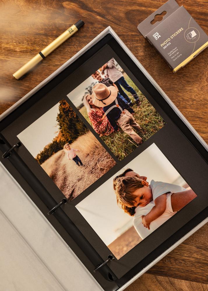 KAILA MEMORIES Grey - Coffee Table Photo Album (60 Svarta Sidor / 30 Blad)