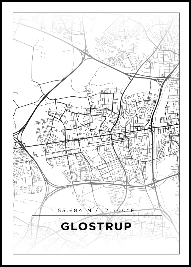 Karta - Glostrup - Vit Poster