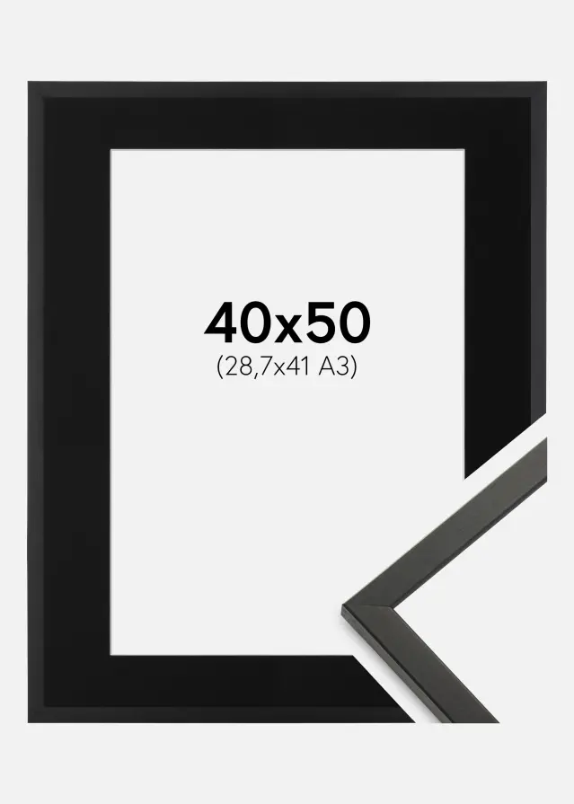 Ram Galant Svart 40x50 cm - Passepartout Svart 29,7x42 cm (A3)