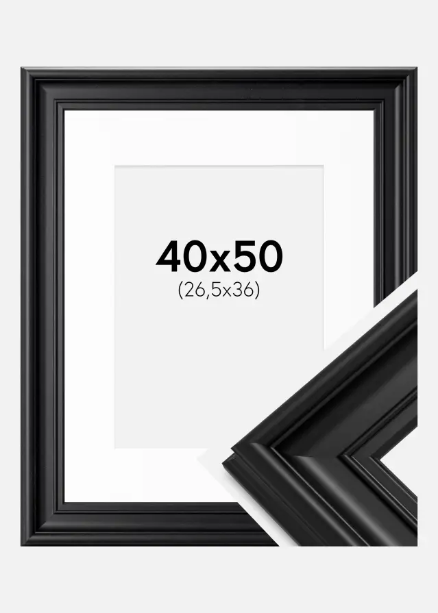 Ram Mora Premium Svart 40x50 cm - Passepartout Vit 27,5x37 cm