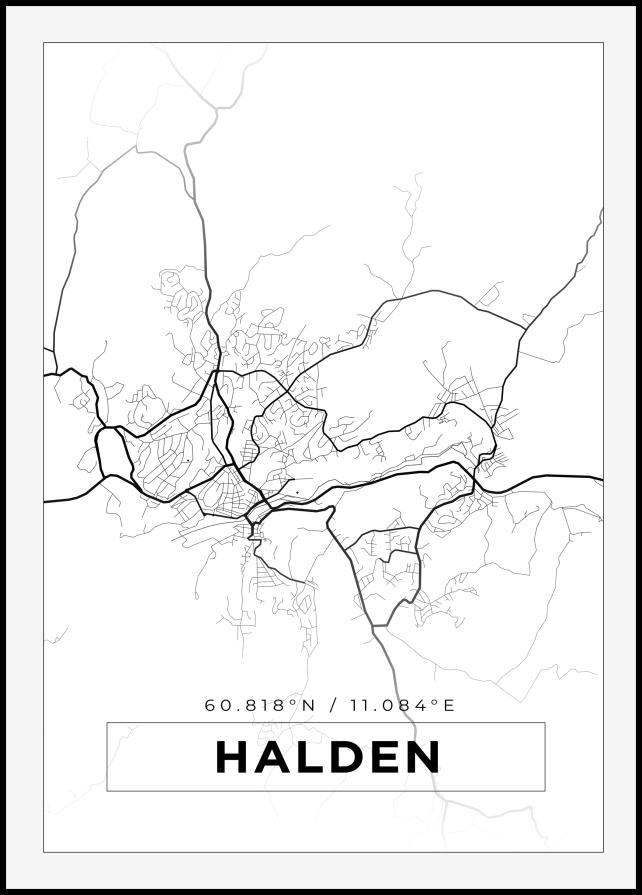 Karta - Halden - Vit Poster