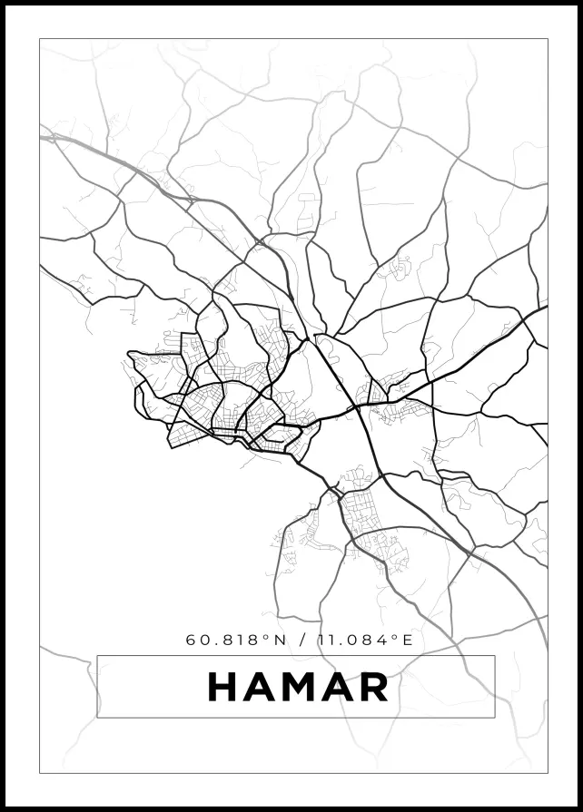 Karta - Hamar - Vit Poster