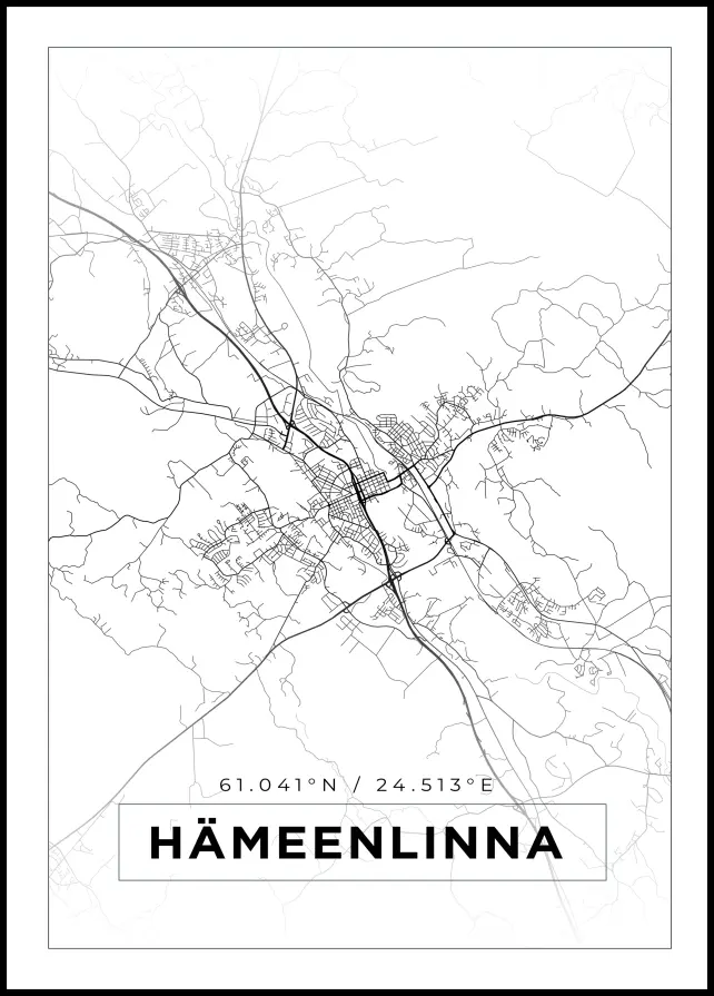 Karta - Hämeenlinna - Vit Poster