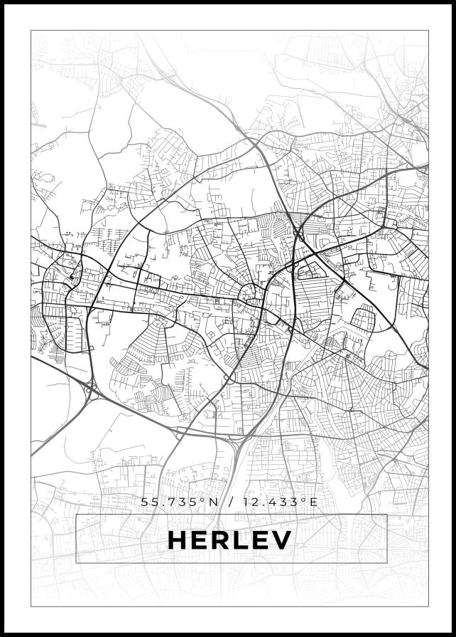 Karta - Herlev - Vit Poster