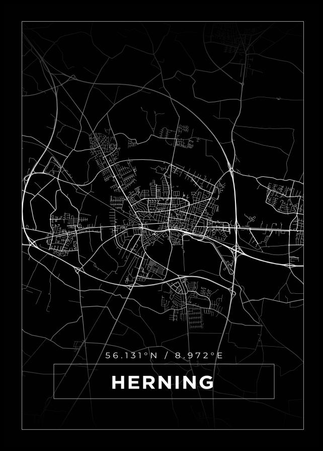 Karta - Herning - Svart Poster