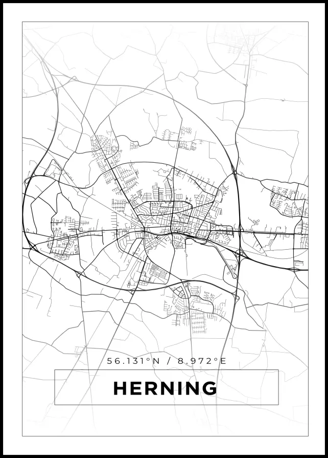 Karta - Herning - Vit Poster
