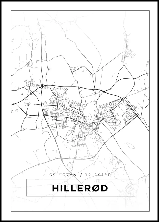 Karta - Hillerød - Vit Poster