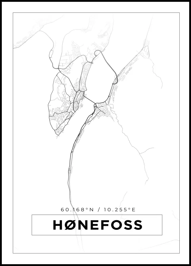 Karta - Hønefoss - Vit Poster
