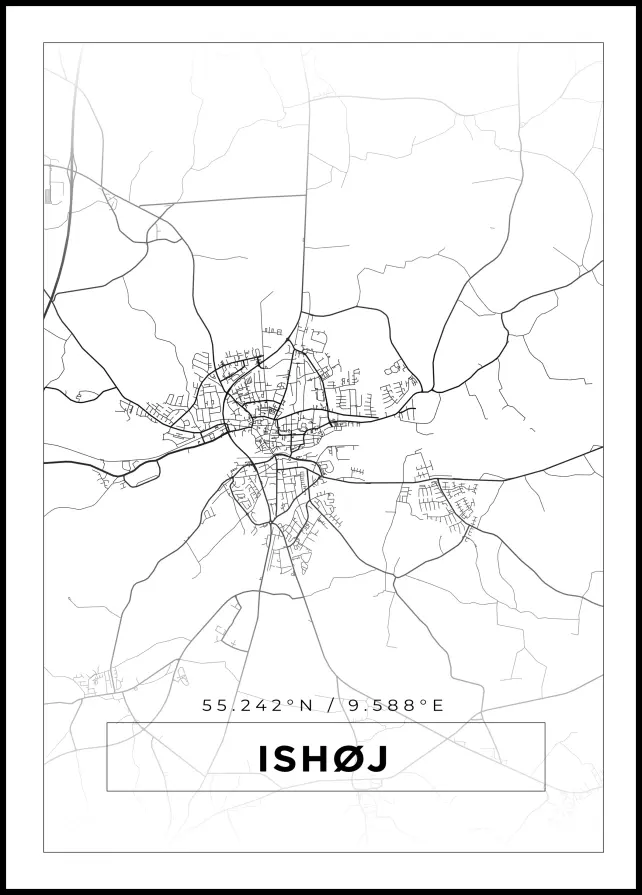 Karta - Ishøj - Vit Poster