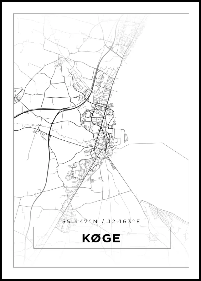Karta - Køge - Vit Poster