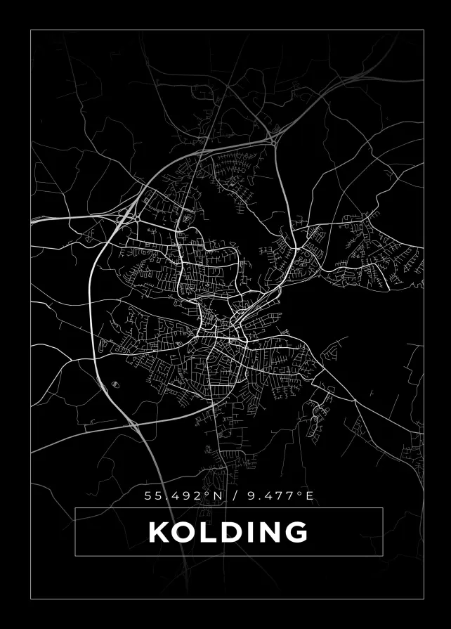 Karta - Kolding - Svart Poster