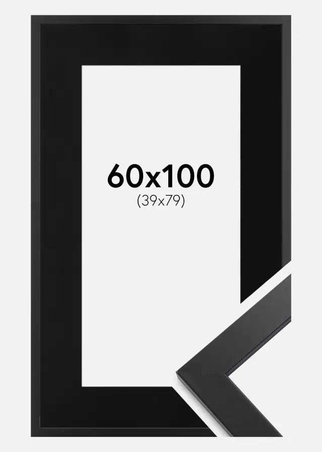 Ram Black Wood 60x100 cm - Passepartout Svart 40x80 cm