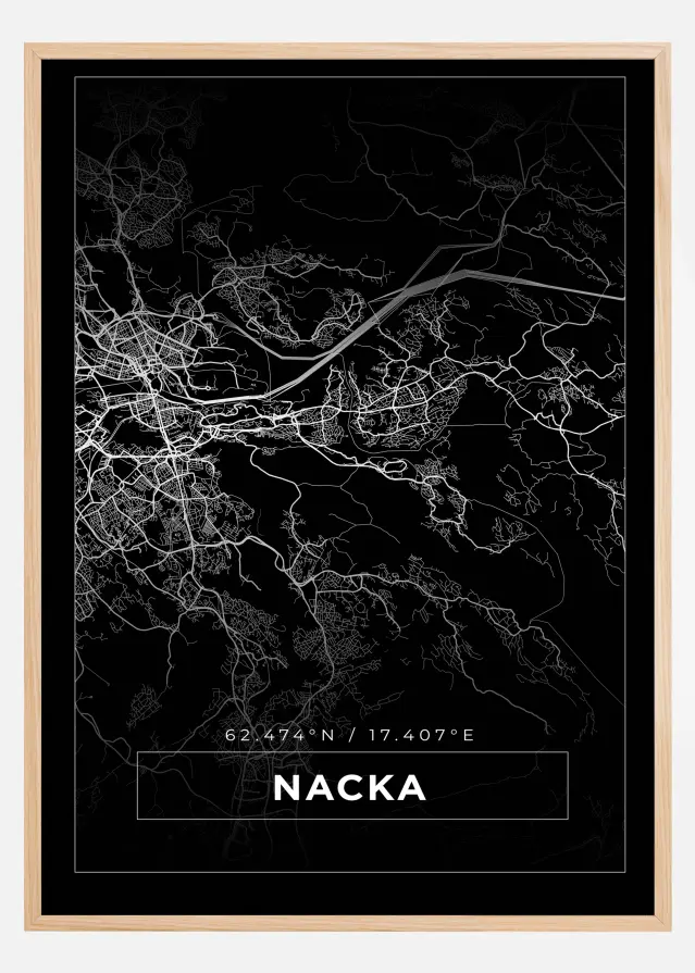 Karta - Nacka - Svart Poster