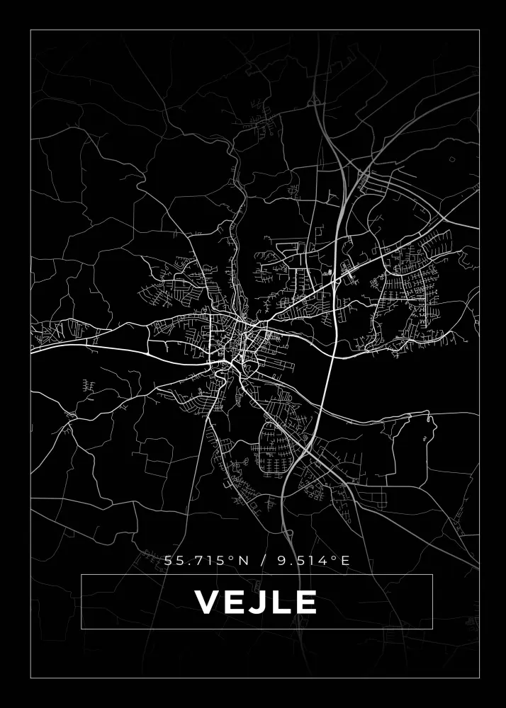 Karta - Vejle - Svart Poster