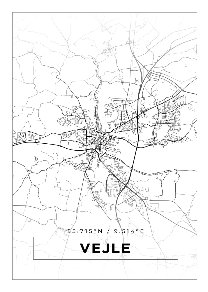 Karta - Vejle - Vit Poster