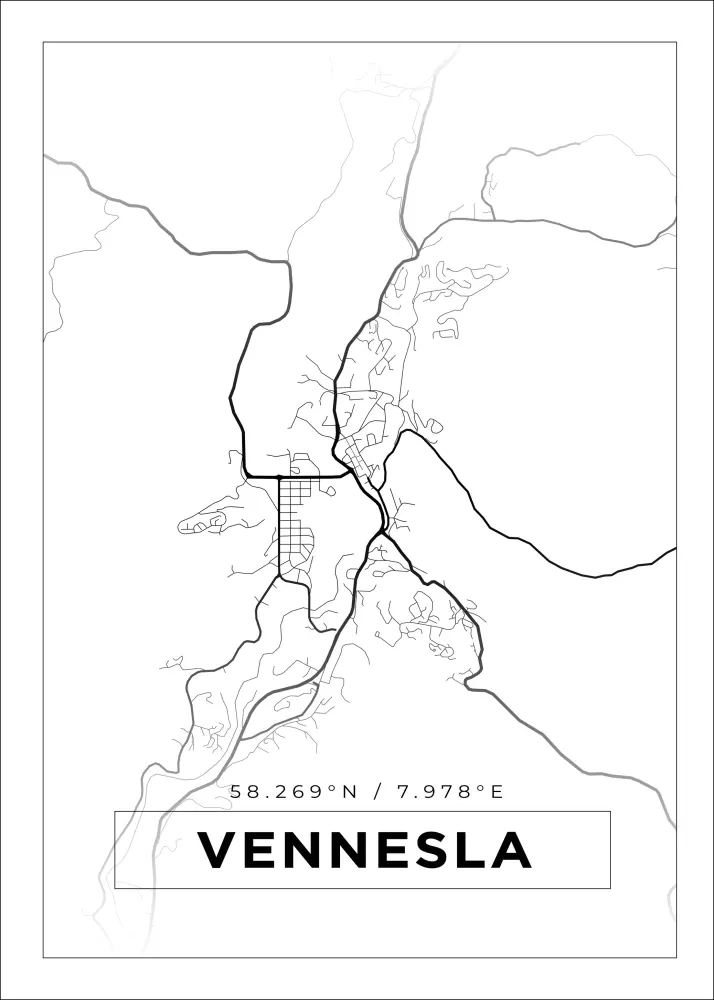 Karta - Vennesla - Vit Poster