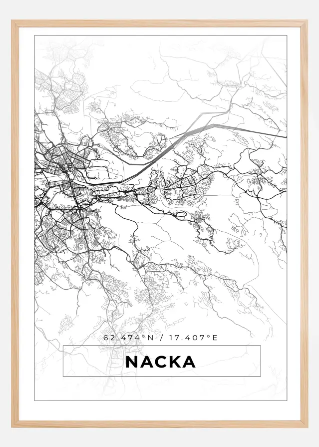 Karta - Nacka - Vit Poster