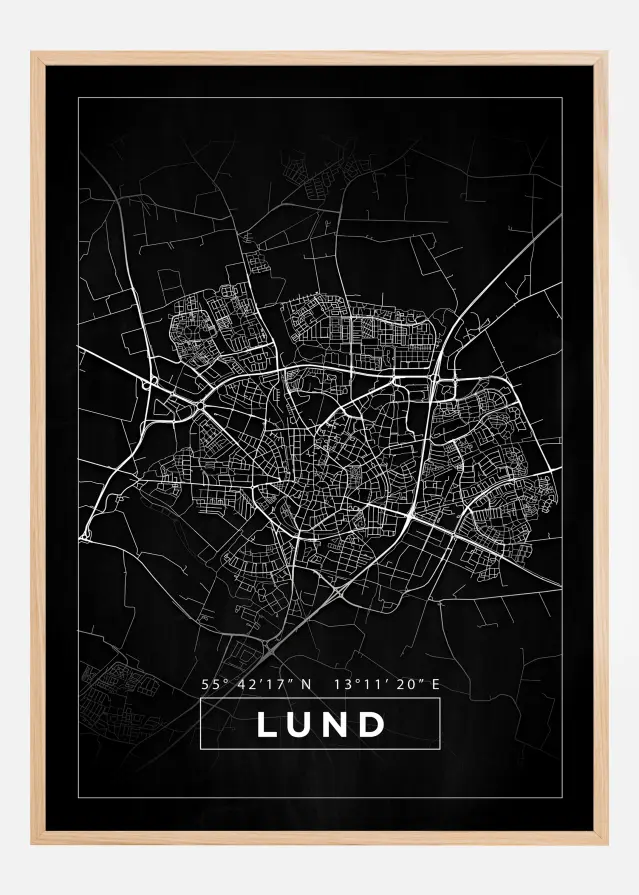 Karta - Lund - Svart Poster