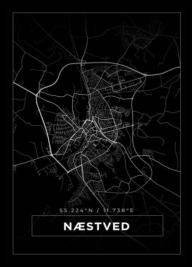 Karta - Næstved - Svart Poster