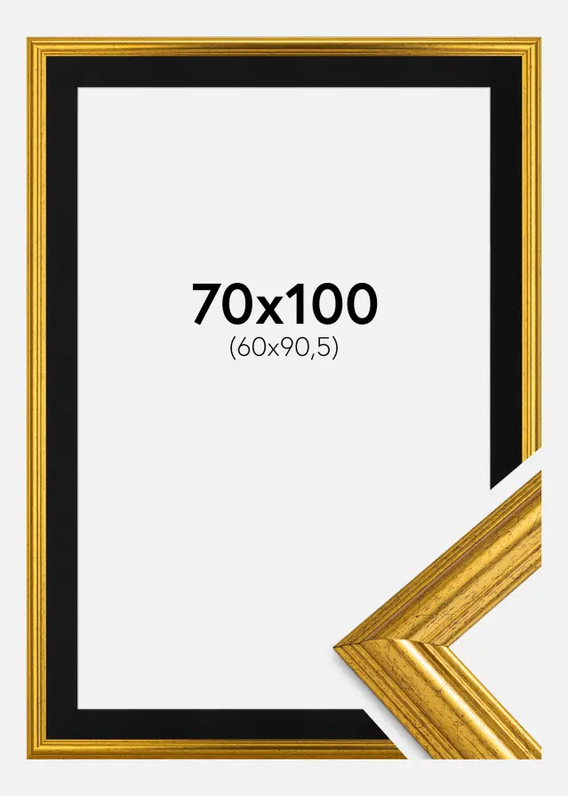 Ram Västkusten Guld 70x100 cm - Passepartout Svart 61x91,5 cm