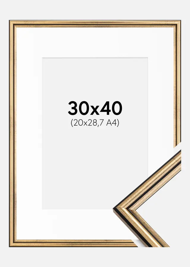 Ram Horndal Guld 30x40 cm - Passepartout Vit 21x29,7 cm (A4)