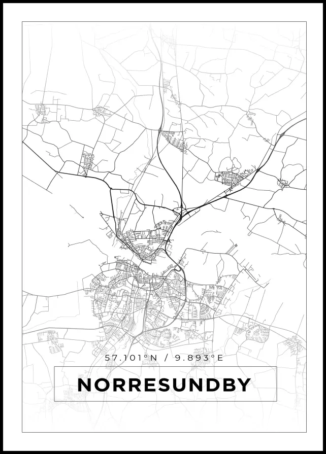 Karta - Norresundby - Vit Poster
