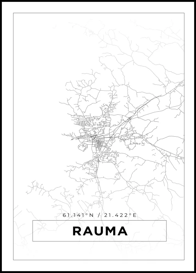 Karta - Rauma - Vit Poster