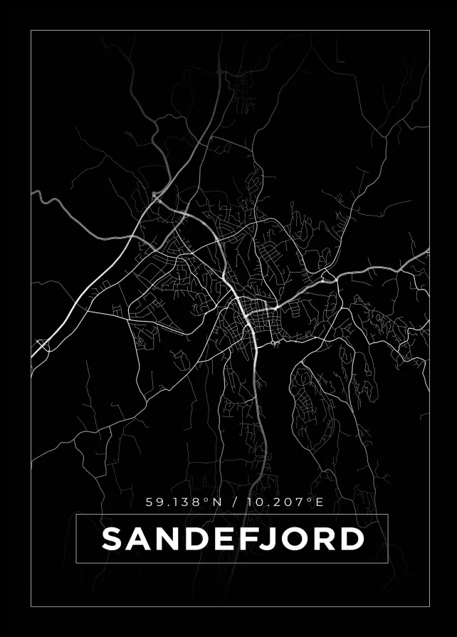 Karta - Sandefjord - Svart Poster