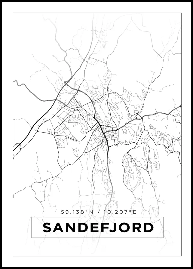 Karta - Sandefjord - Vit Poster