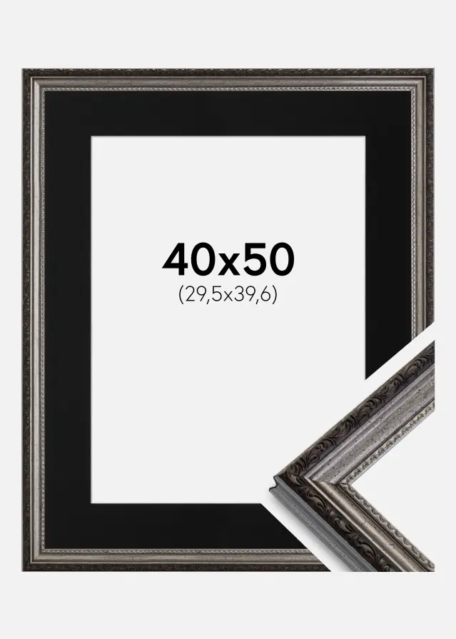 Ram Abisko Silver 40x50 cm - Passepartout Svart 12x16 inches