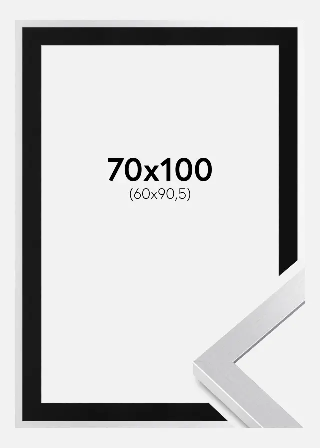 Ram Selection Silver 70x100 cm - Passepartout Svart 61x91,5 cm