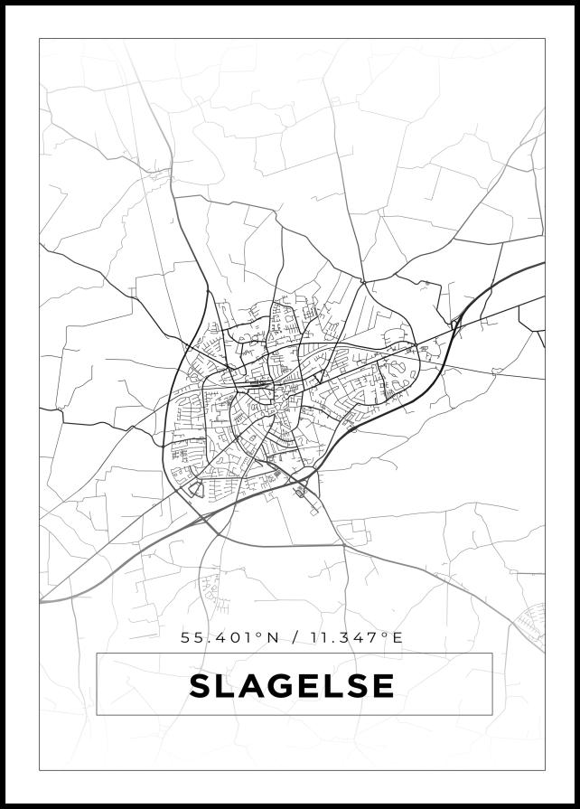 Karta - Slagelse - Vit Poster