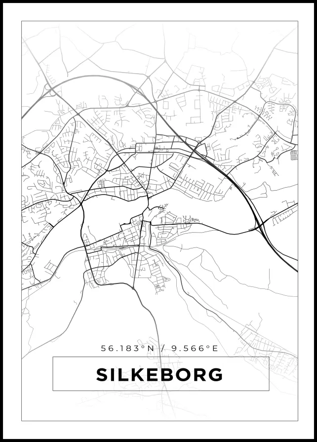 Karta - Silkeborg - Vit Poster