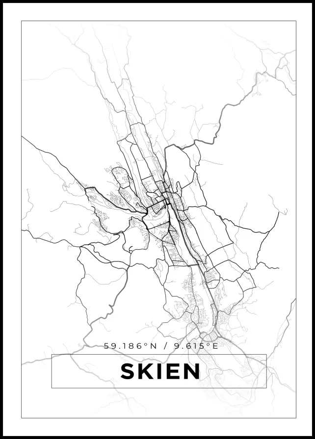 Karta - Skien - Vit Poster