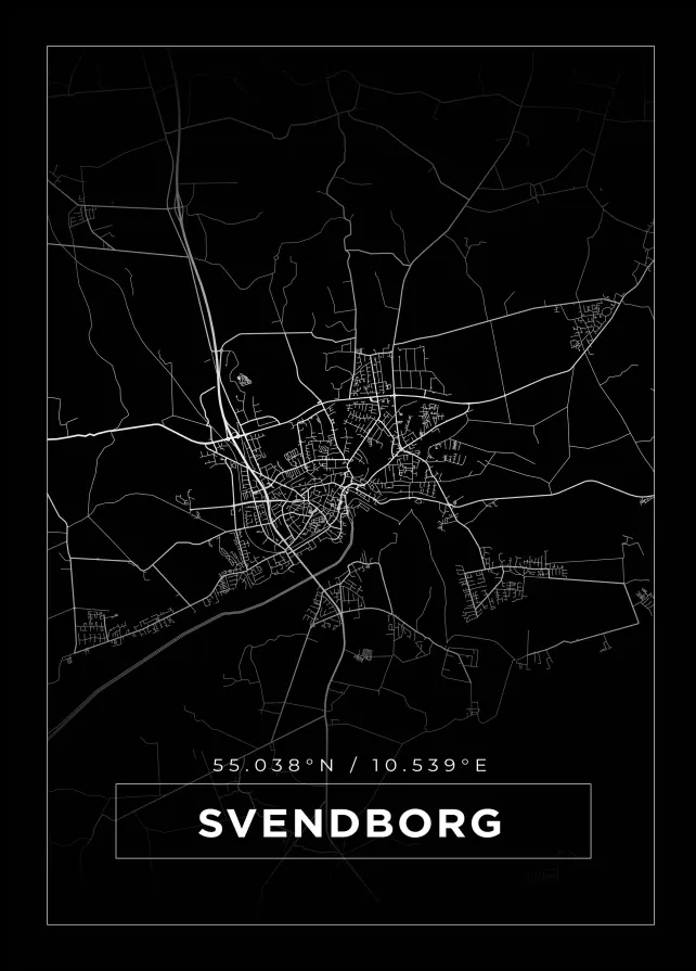 Karta - Svendborg - Svart Poster