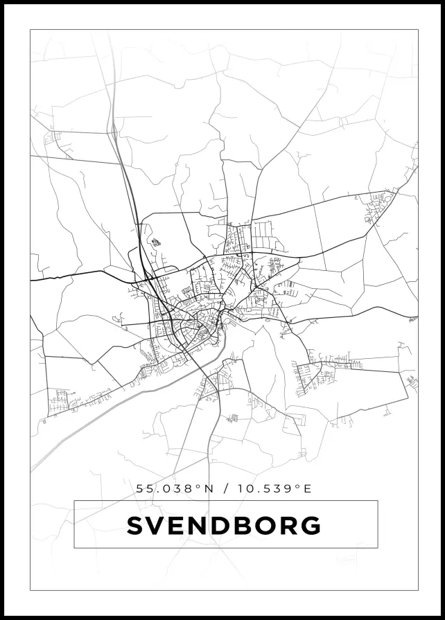Karta - Svendborg - Vit Poster