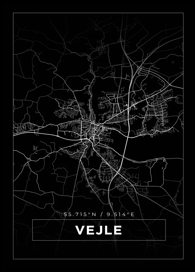 Karta - Vejle - Svart Poster