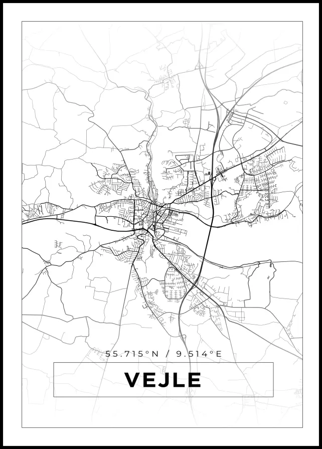 Karta - Vejle - Vit Poster