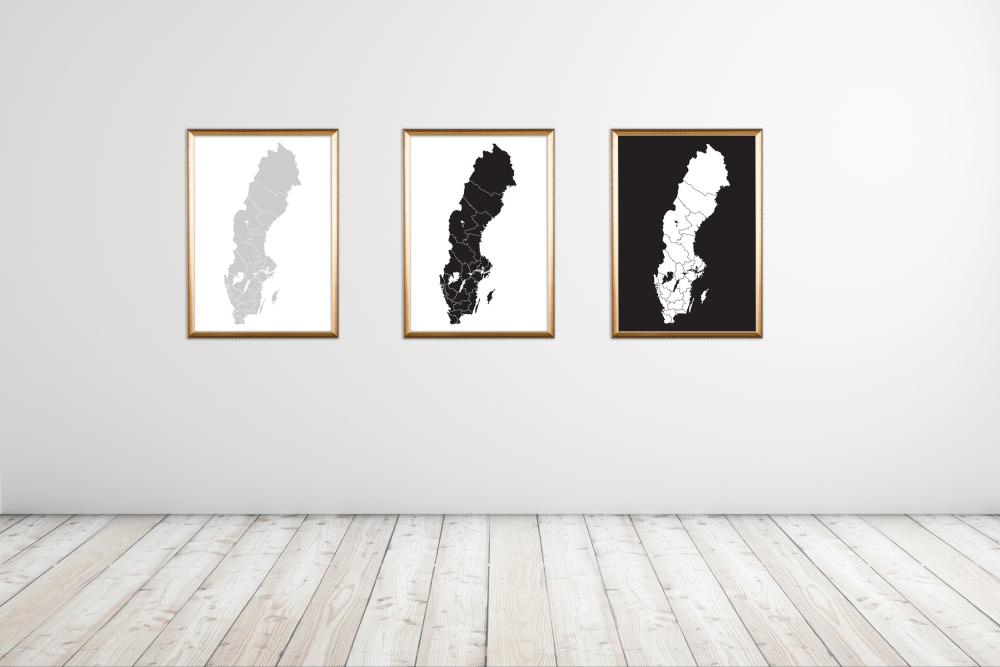 Sverigekarta Grå Poster