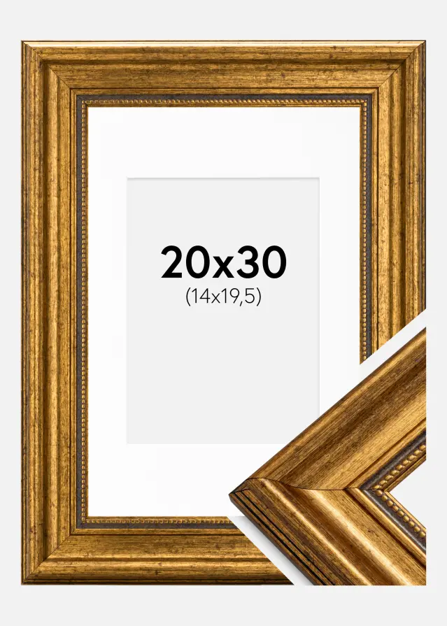 Ram Rokoko Guld 20x30 cm - Passepartout Vit 15x21 cm (A5)