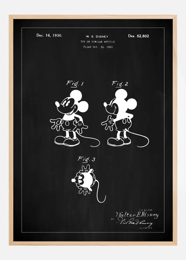 Patentritning - Disney - Musse Pigg - Svart Poster