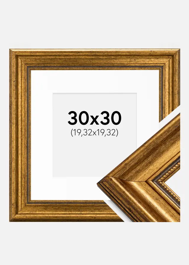 Ram Rokoko Guld 30x30 cm - Passepartout Vit 8x8 inches