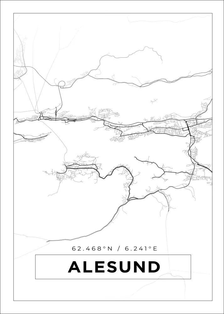 Karta - Alesund - Vit Poster