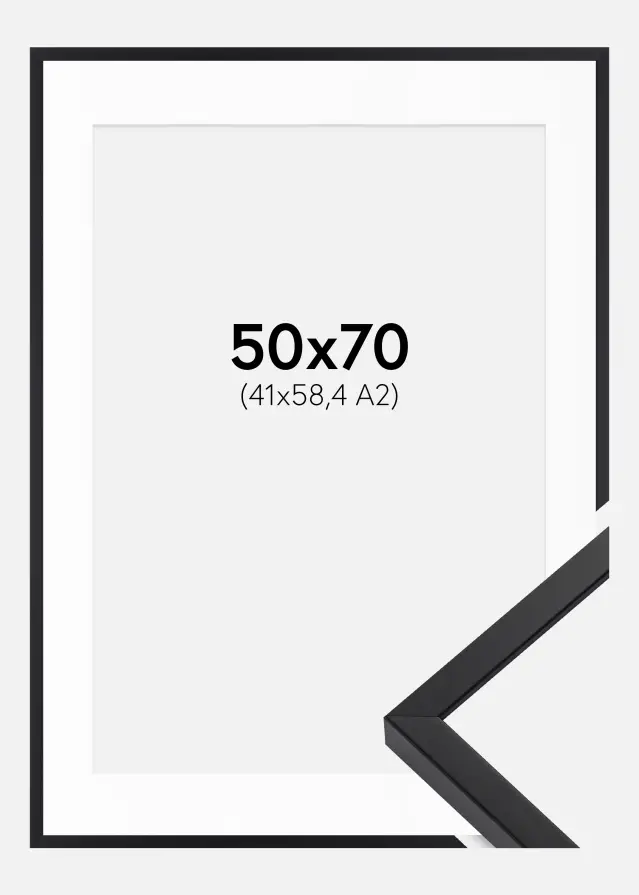 Ram E-Line Svart 50x70 cm - Passepartout Vit 42x59,4 cm (A2)