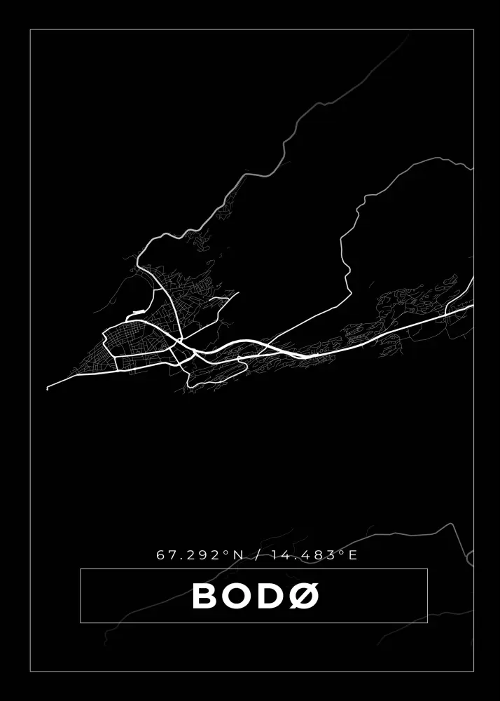 Karta - Bodø - Svart Poster
