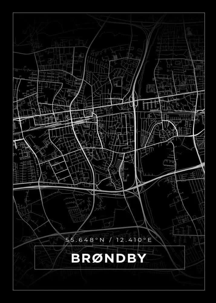 Karta - Brøndby - Svart Poster
